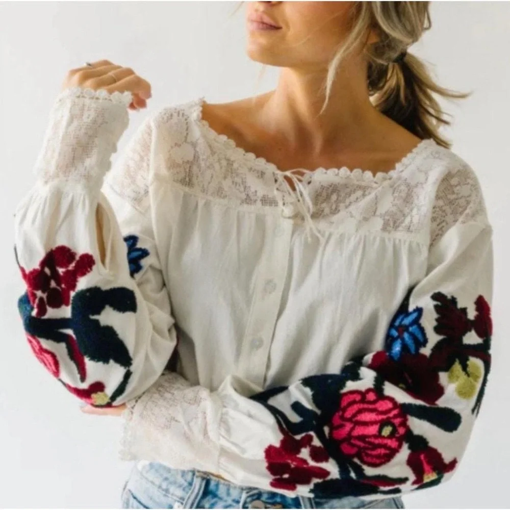 NWT Free People Meadows Embroidered Cropped Top Size M - Picture 6 of 6